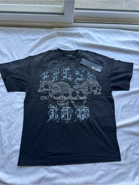 First Row Black Skull Stud Graphic Tee